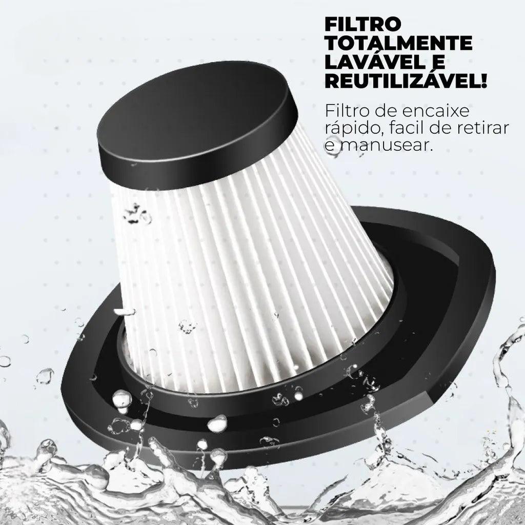 Aspirador de pó para carro portátil com filtro lavável e reutilizável, fácil de usar
