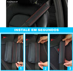 Imagem mostra como instalar a capa de cinto de segurança em 3 passos simples e rápidos