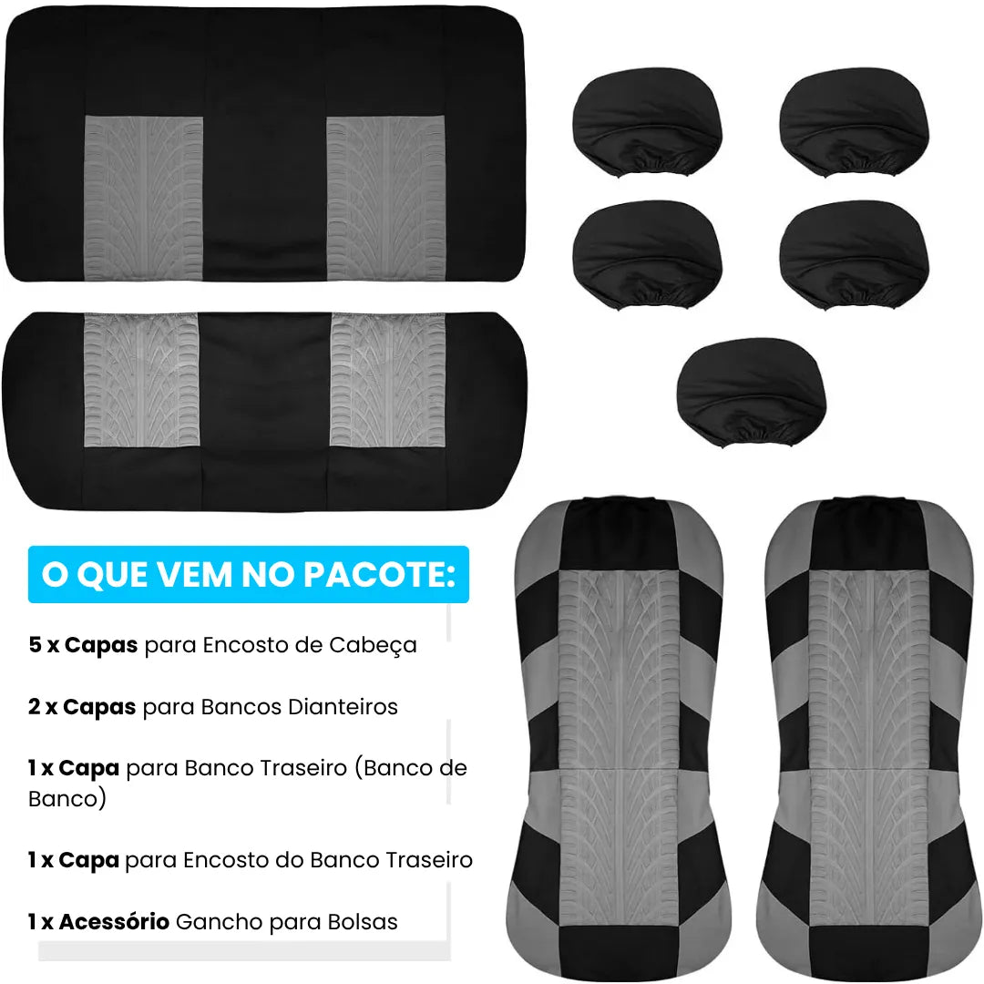imagem mostra o que vem no pacote da Capa para banco de carro