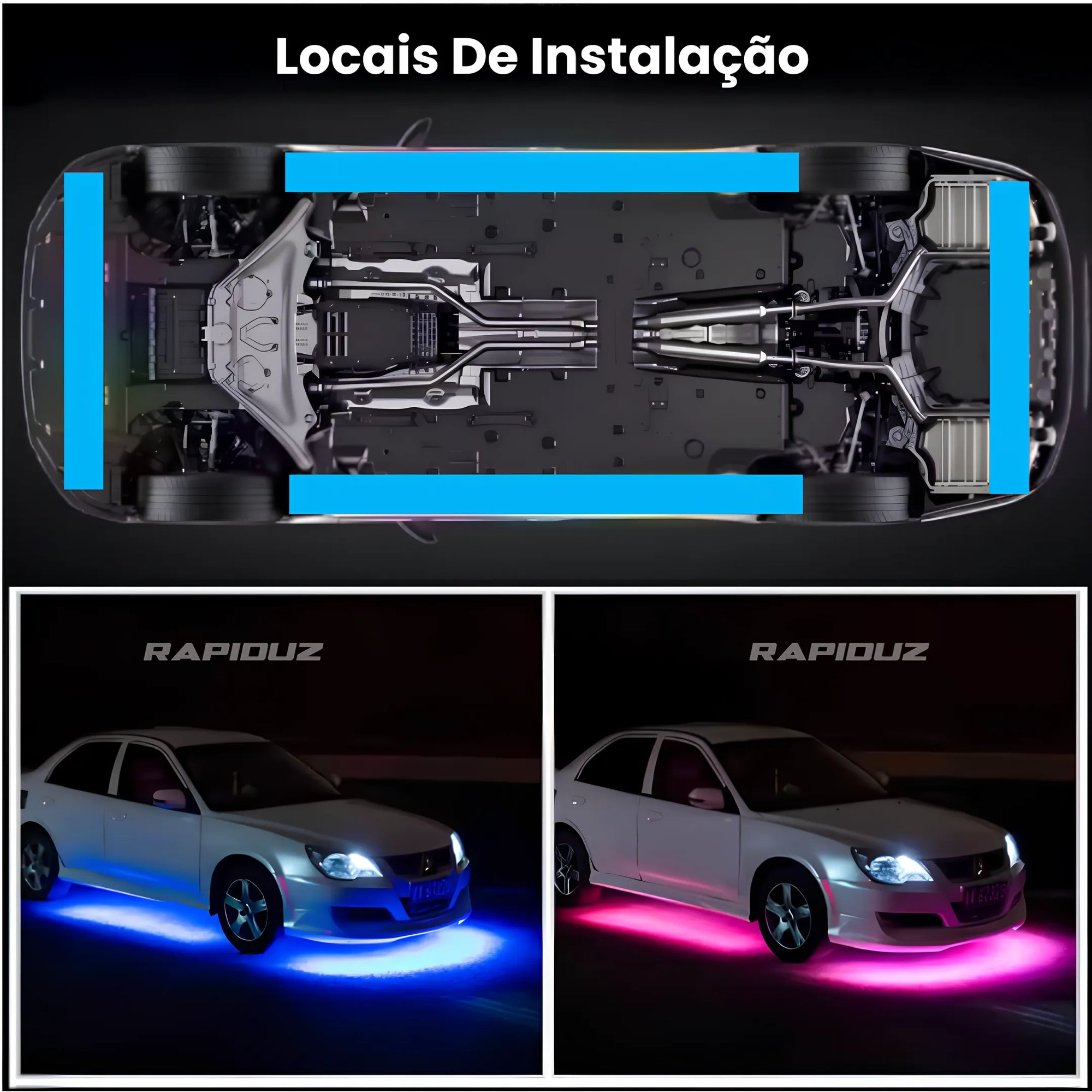 Locais correto para instalar luz de LED  neon embaixo do carro na parte inferior da lataria