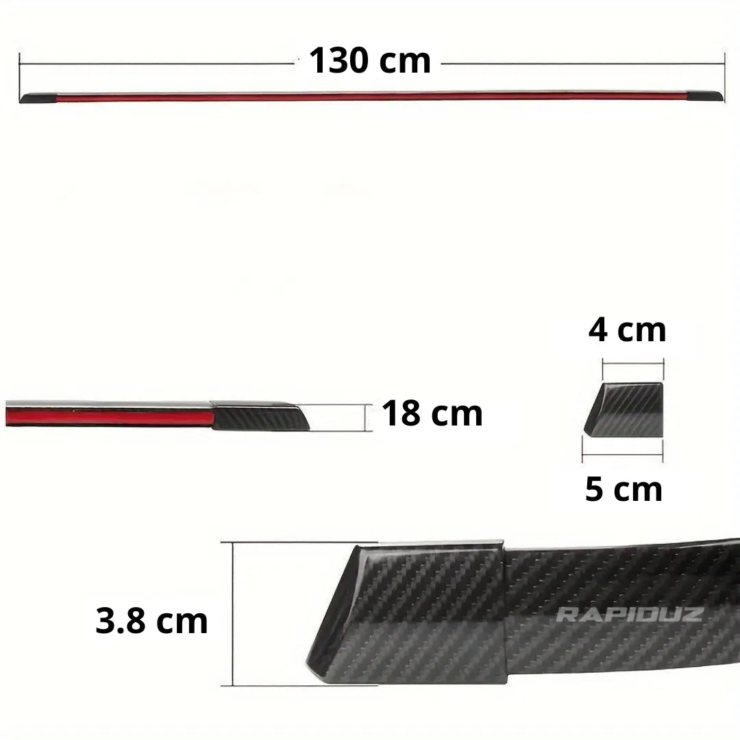 Foto mostrando tamanho da fibra de carbono de LED para o aerofólio do carro