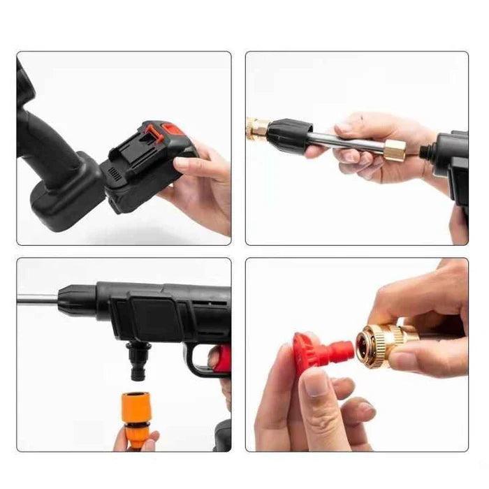 Pistola de água com acessórios encaixados, fácil montagem para uso imediato.