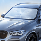 Protetor para-brisa em ação, proteção térmica e bloqueio de luz solar direta no carro