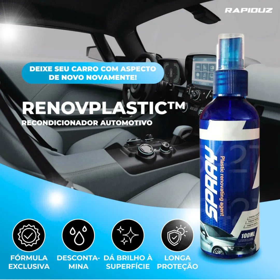 Imagem mostra os benefícios do renovador: brilho e limpeza no plástico de carro