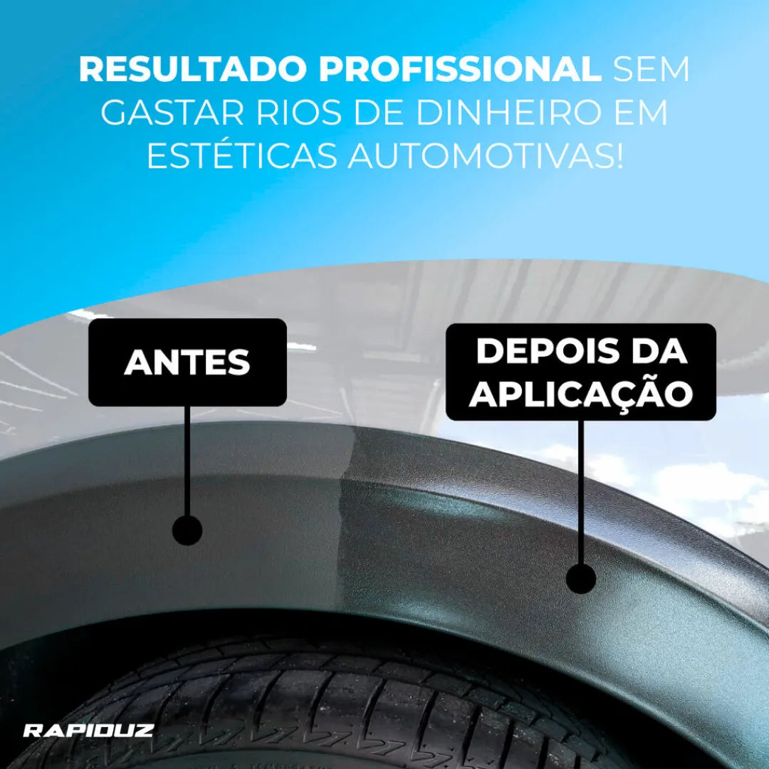 Transformação do plástico do carro com renovador aplicado no arco da roda