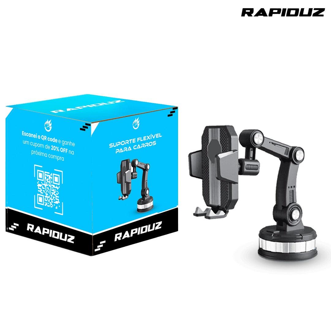 Caixa do suporte de celular flexível automotivo ao lado do suporte para carros na imagem