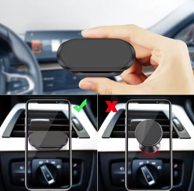 Imagem comparando suporte redondo comum com suporte magnético moderno e eficiente.