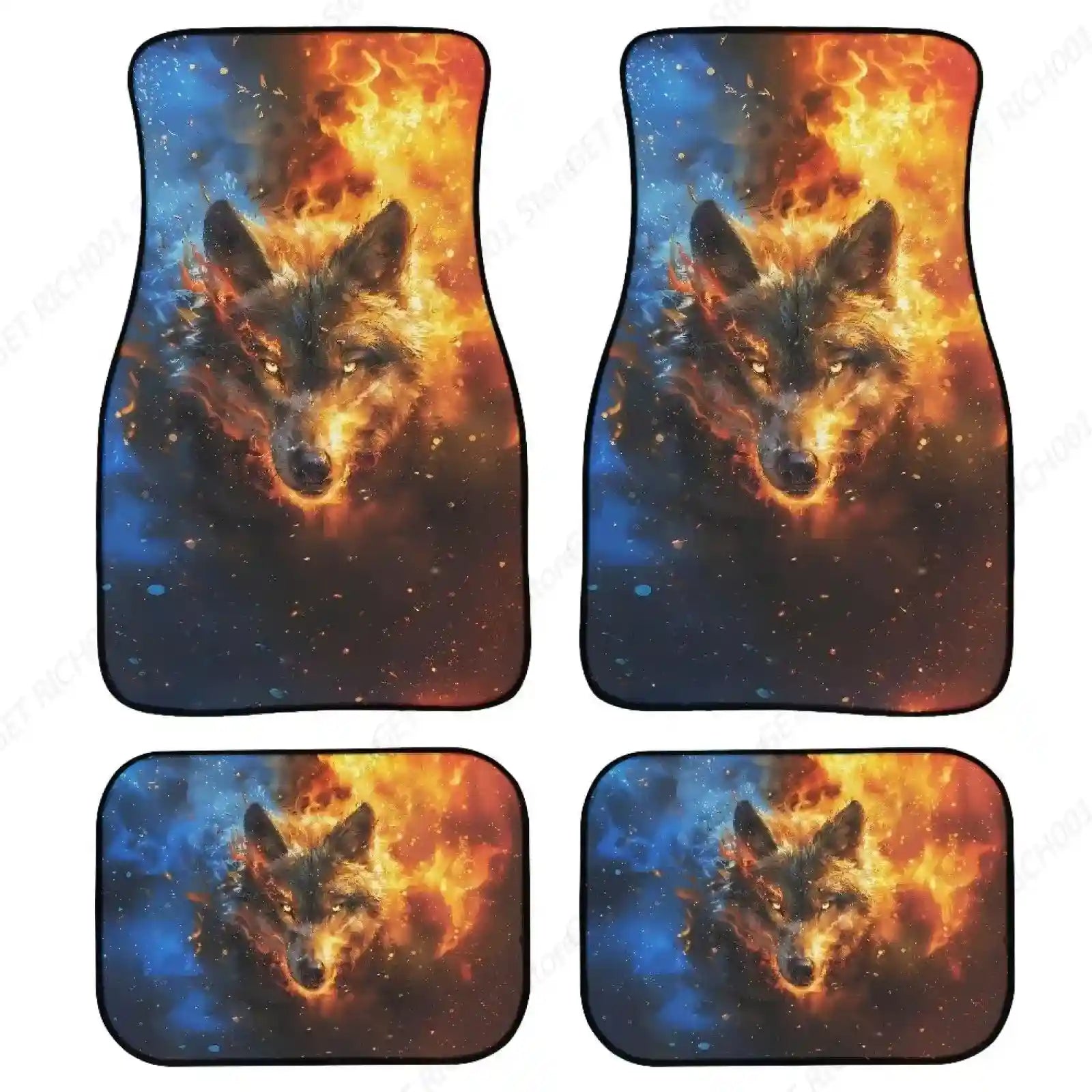 Tapete para carro com estampa de lobo, kit completo com 4 peças duráveis e seguras