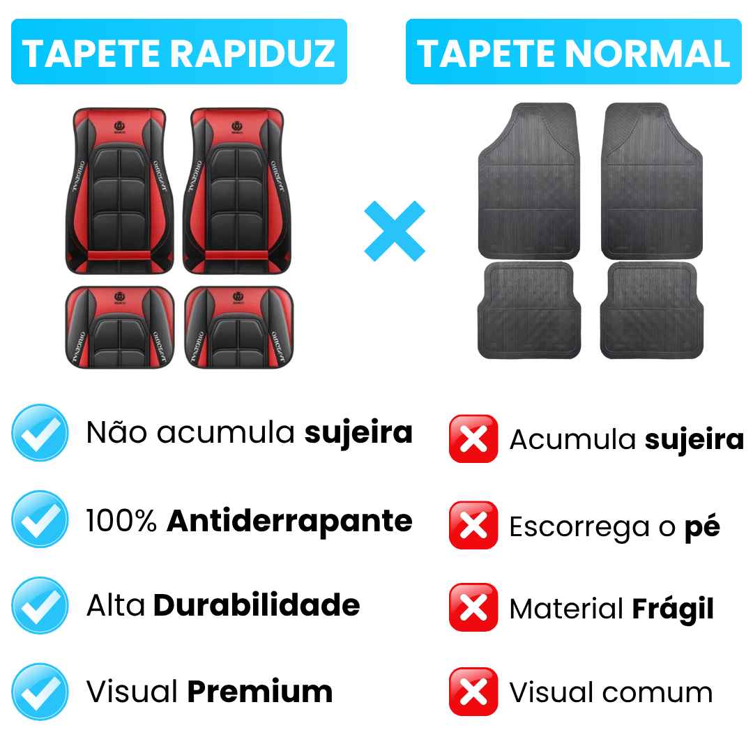 comparação do tapete automotivo da marca da rapiduz com o tapete para carro normal