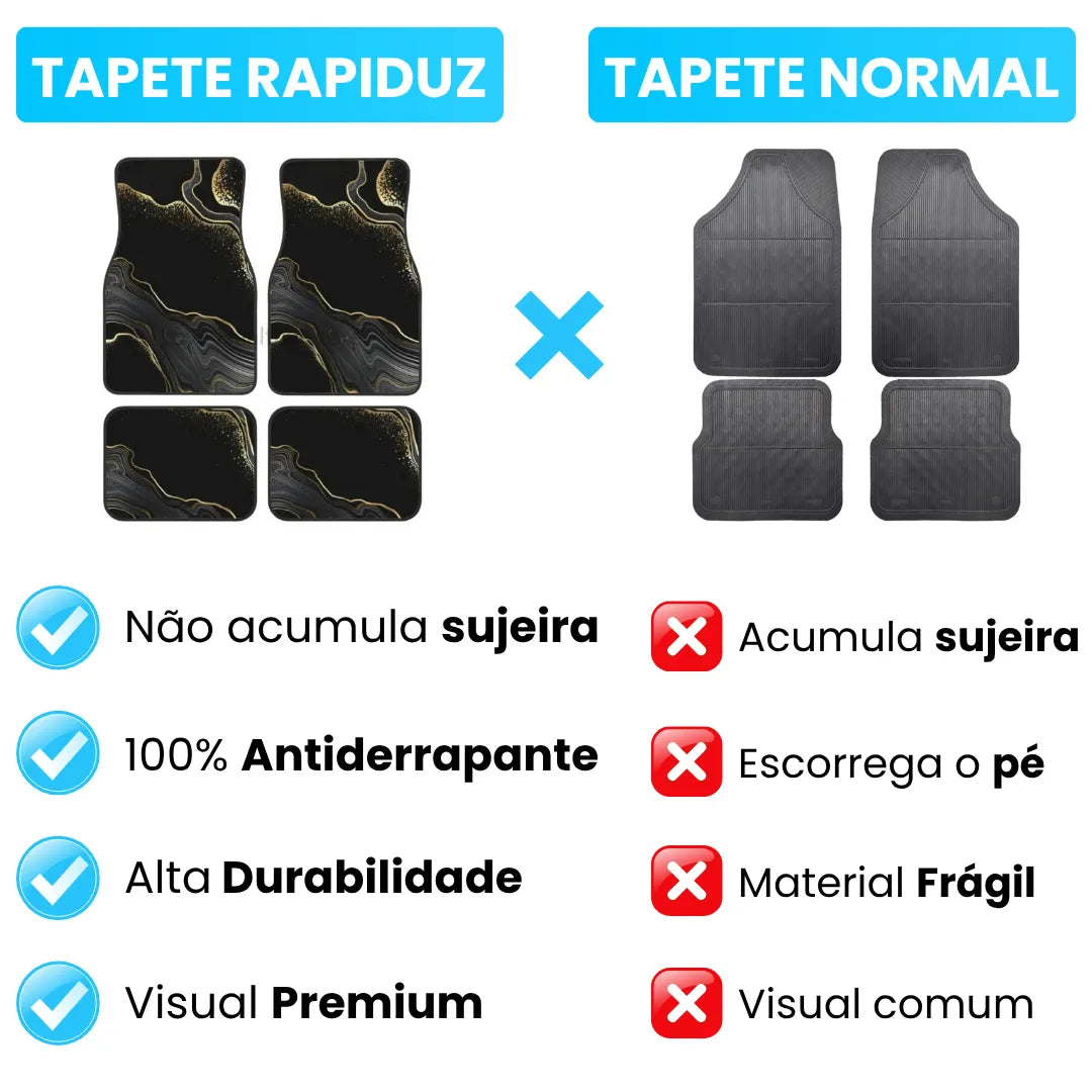 tapete de carro da loja rapiduz sendo comparado com tapete automotivo normal