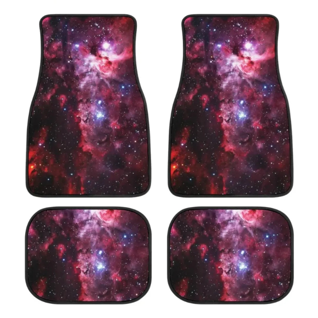 Jogo com 4 tapetes automotivos estampados com tema galáxia e cores vibrantes