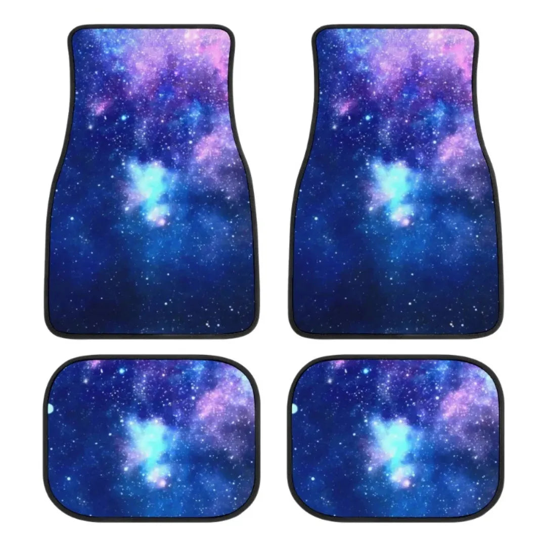 Conjunto de 4 tapetes com visual galáctico azul para personalizar o interior do carro