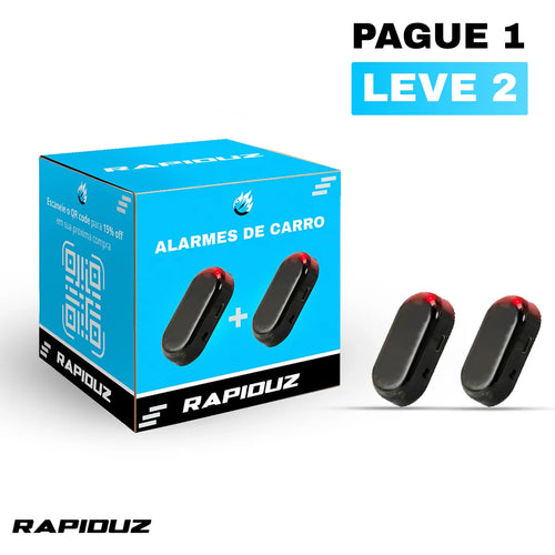 Alarme de carro com brilho forte, imagem mostra promoção exclusiva da loja rapiduz pague 1 alarme automotivo e leve 2