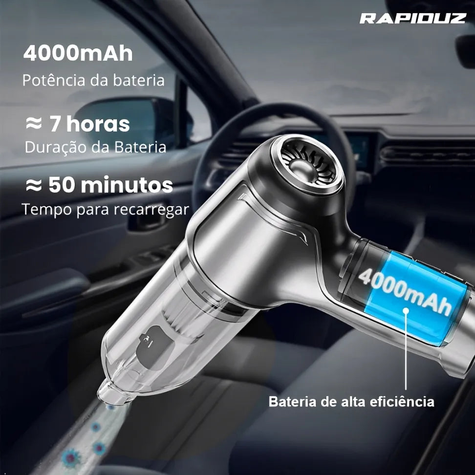 imagem mostra a duração da bateria do aspirador de po para carro