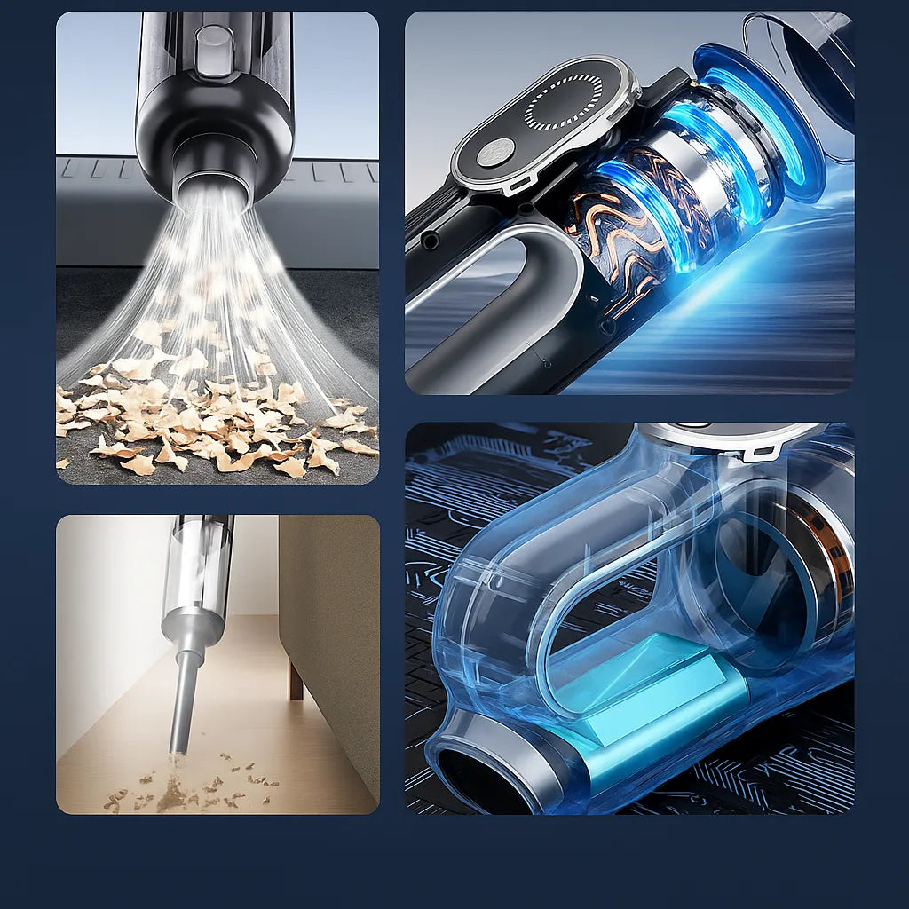 imagem mostra a potência do motor do aspirador de pó de carro