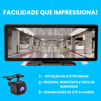 Imagem mostra os benefícios da câmera de ré do multimidia: precisão, segurança e praticidade