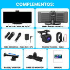 Imagem mostra todos os itens da câmera de ré com multimídia que vem no pacote