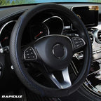 Direção segura com capa de couro universal azul para volante.