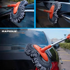 Esfregão automotivo sendo usado em diferentes áreas do carro.