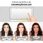 espelho para carro com led que possui 3 níveis briho e de coloração de luz