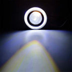 Farol de milha branco com LED em destaque, iluminação forte e clara