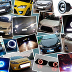 farol de milha universal com LED sendo usado em diferentes modelos de carro na imagem