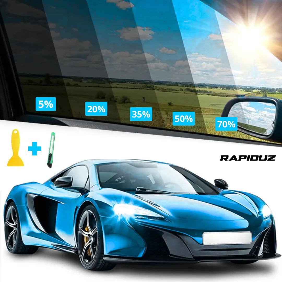 insulfilm veicular com diversas opções de brilho disponíveis para o vidro do carro