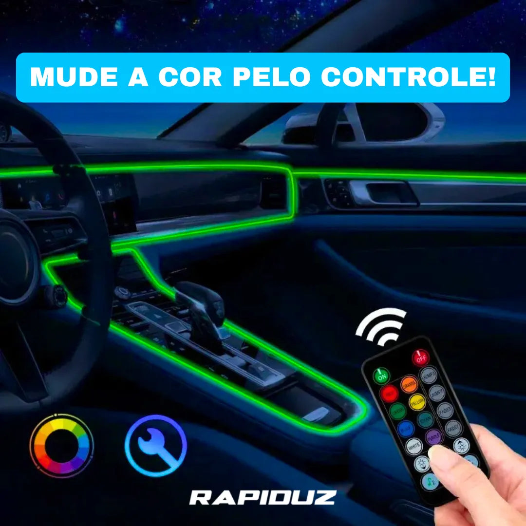 fita de led para carro com cores personalizaveis pelo controle remoto que vem junto