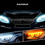 Fita de LED instalada no farol do carro, destaca o design com luz intensa.