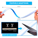 Fita LED flexível e ajustável, ideal para diferentes formatos e fácil de posicionar no farol.