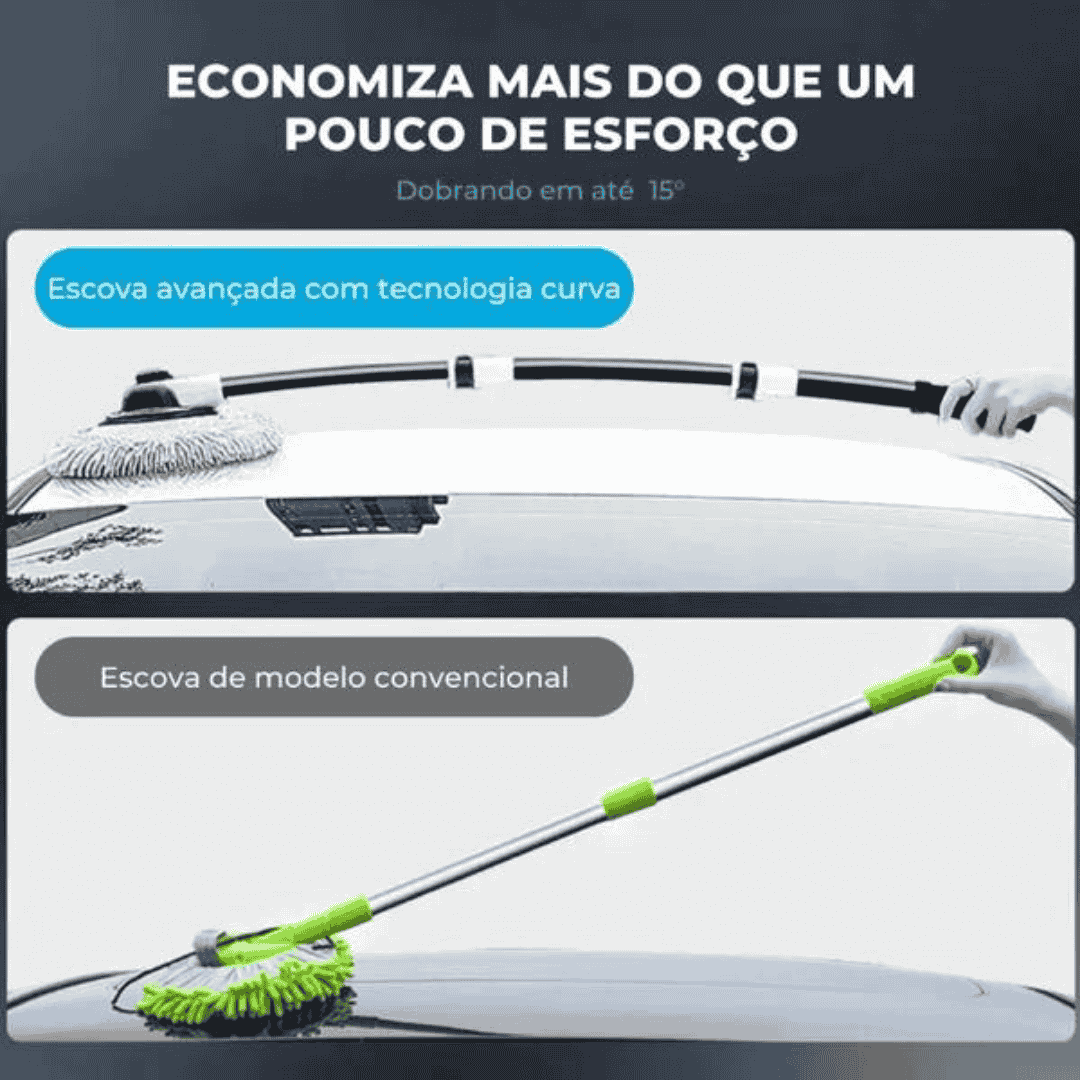 Mop para carro com tecnologia flexível, se curva para limpar melhor cada parte do veículo.