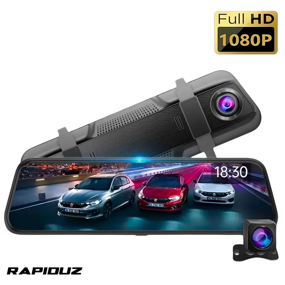 Retrovisor com câmera de ré integrada, imagem mostra sistema moderno e funcional