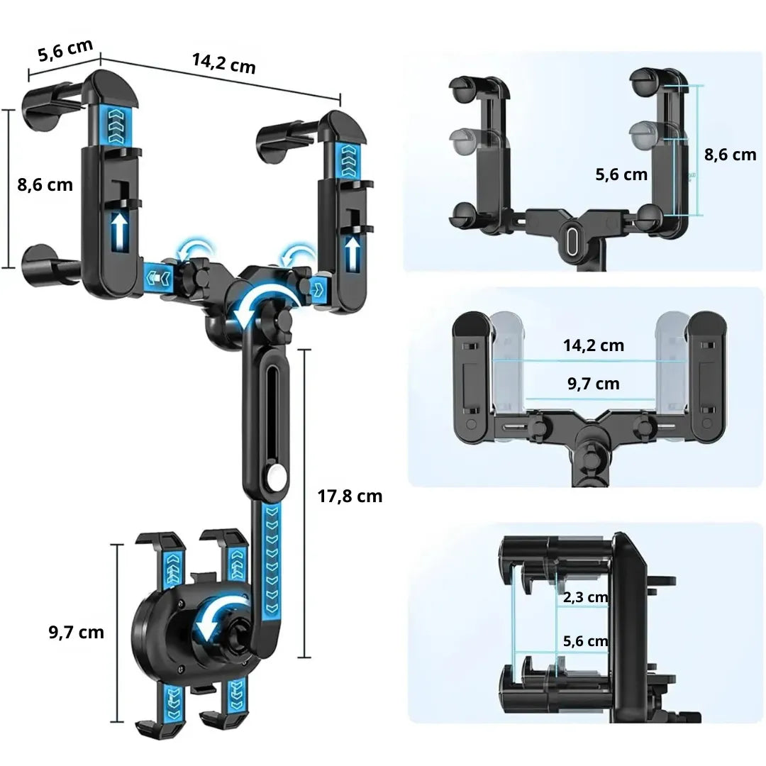 imagem mostra o tamanho em cm do suporte de celular para carro