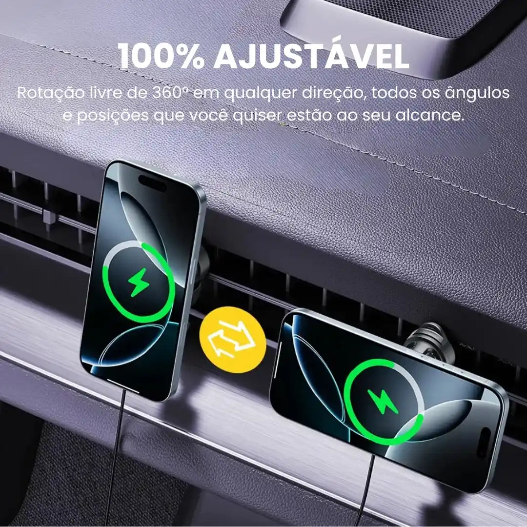 imagem mostra suporte de celular no carro carregando 2 celulares ao mesmo tempo 