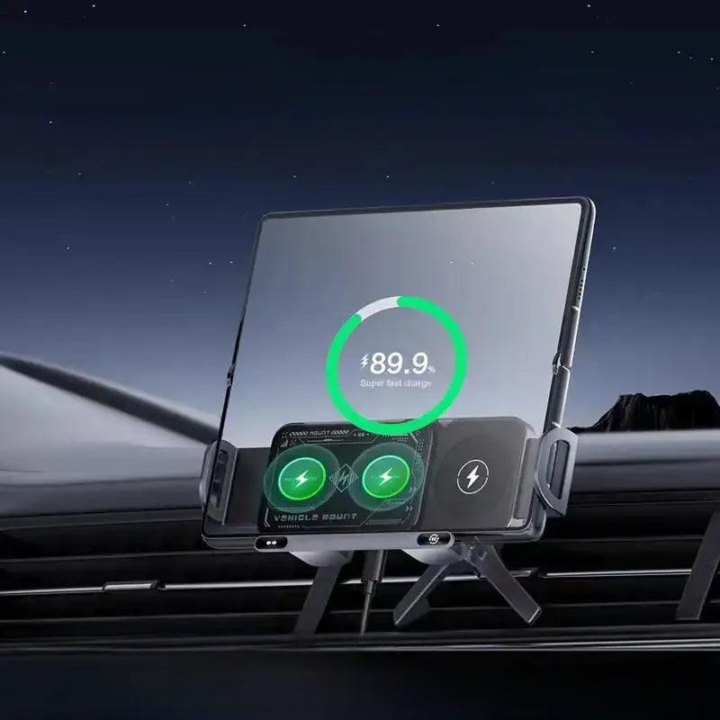 Suporte de tablet para carro com design ajustável e instalação fácil + carrega o tablet por indução