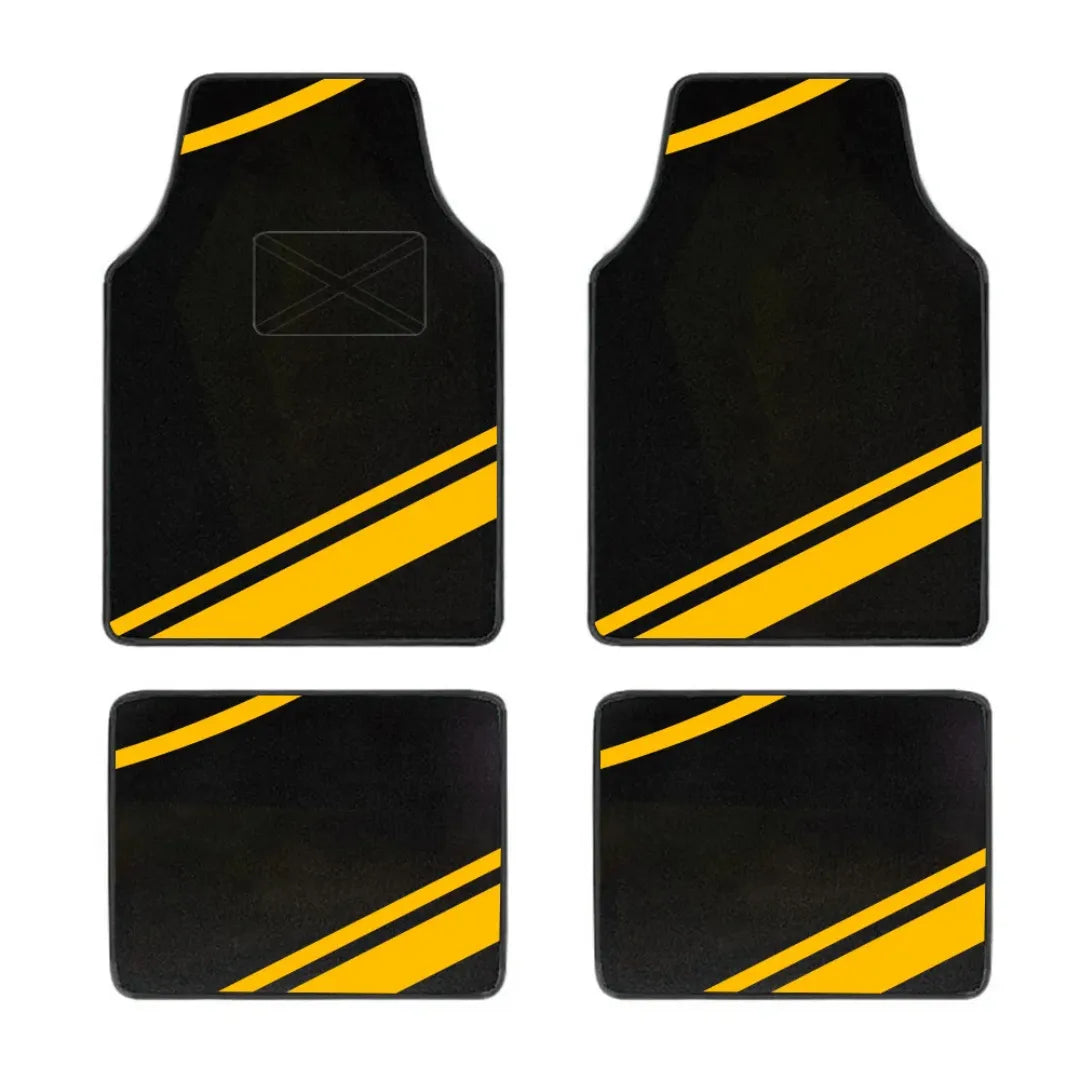 Kit com 4 tapetes automotivos esportivos na cor amarela para proteção do carro com estilo