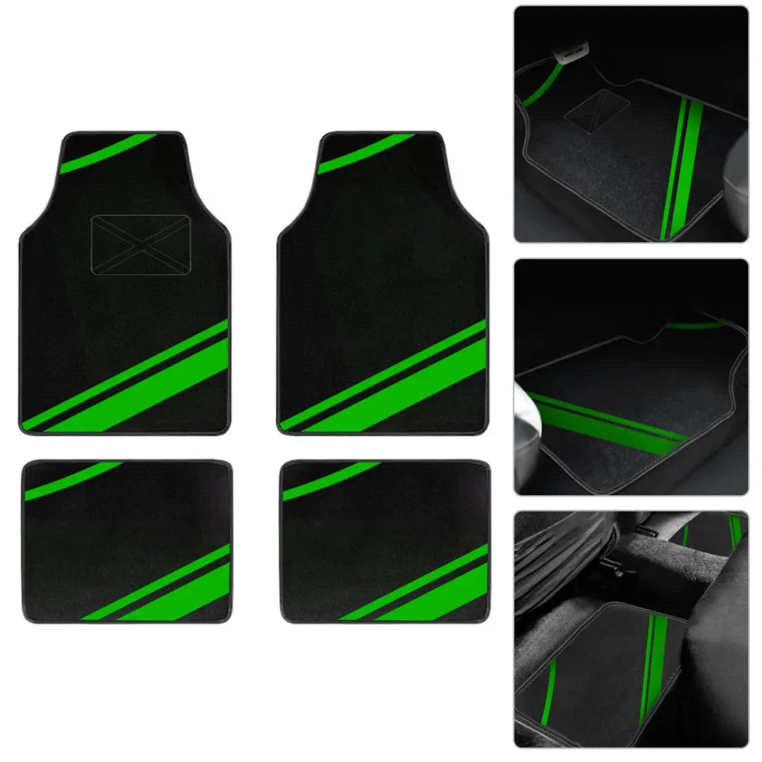 Fotos destacam tapetes de carro na parte da frente, traseira e o conjunto completo de 4